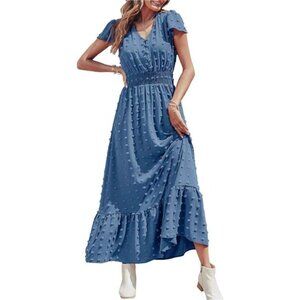 PRETTYGARDEN Womens Dresses 2025 Summer Maxi Dress Boho Short Sleeve V Neck